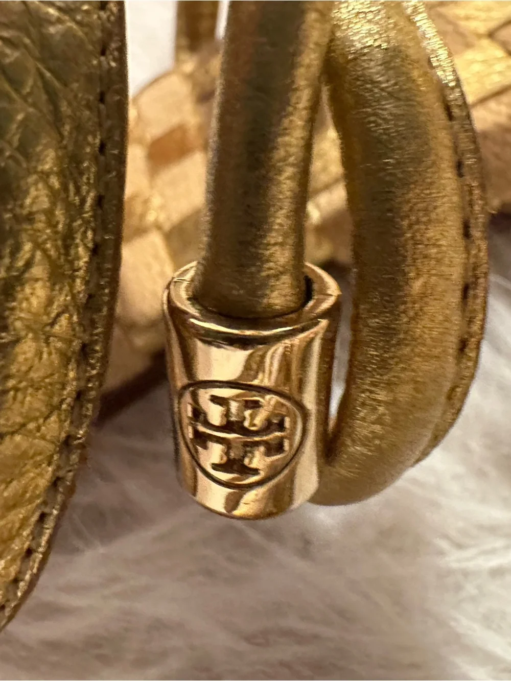 Tory Burch Metallic Gold Woven Leather Sandals